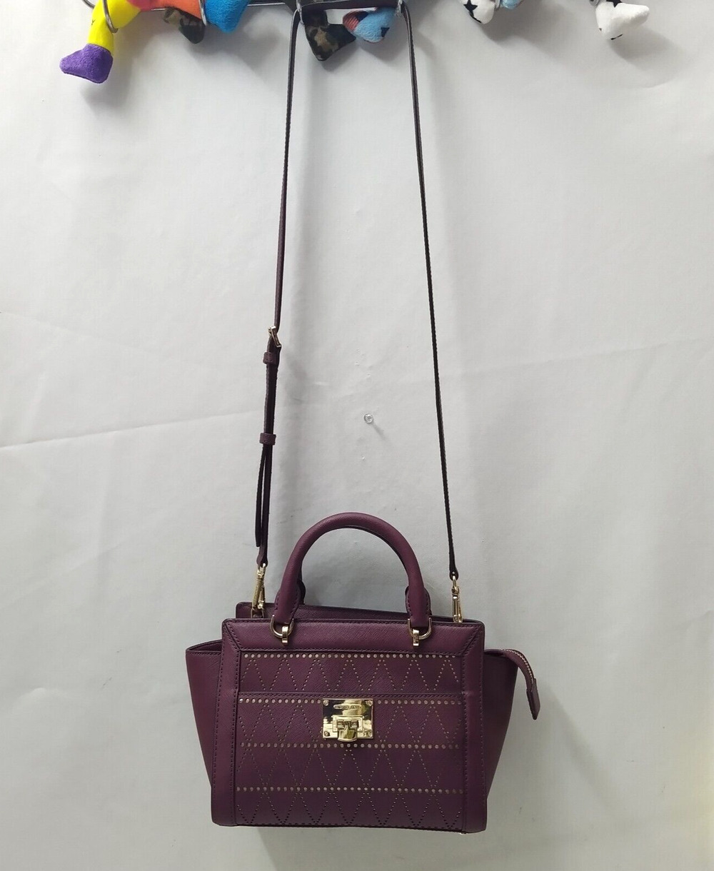 Michael Kors Oyster Purple Leather Double Handles Satchel Bag